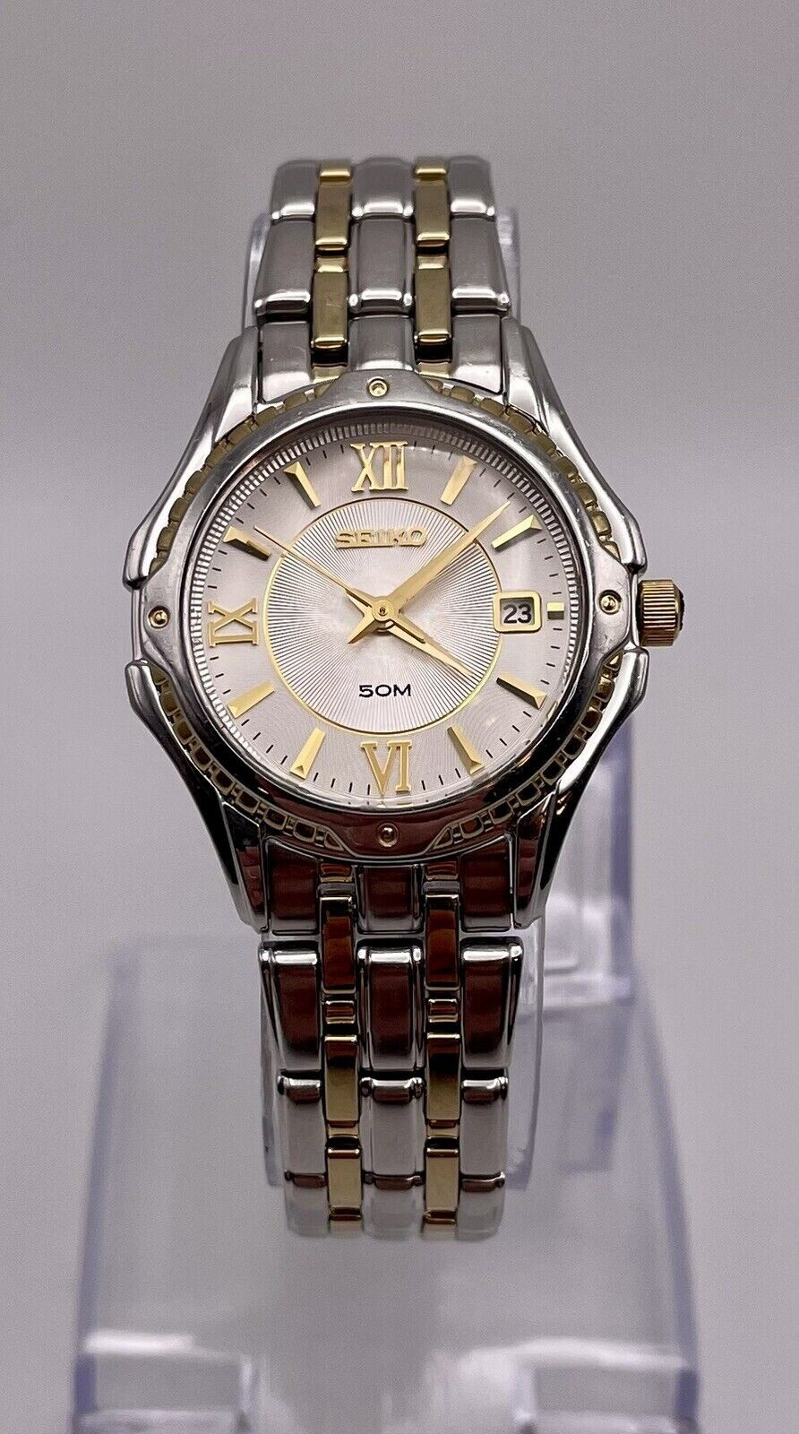 つん　S7 Seiko Womens 7N82-0GH0 Watch Silver & Gold Bracelet Band