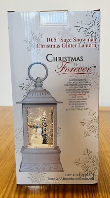 Christmas is Forever  Christmas Glitter Lantern Santa, Snowman with Tree 10.5''.