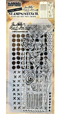 Doodles Clear Stamp with Dotted & Stitched Stencil Set by Tim Holtz NEW!