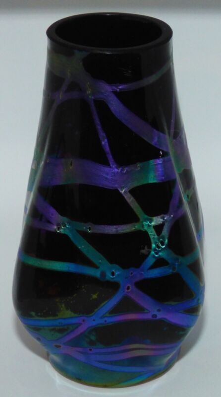Rindskopf Purple Iridescent Art Glass Vase 5" Tall