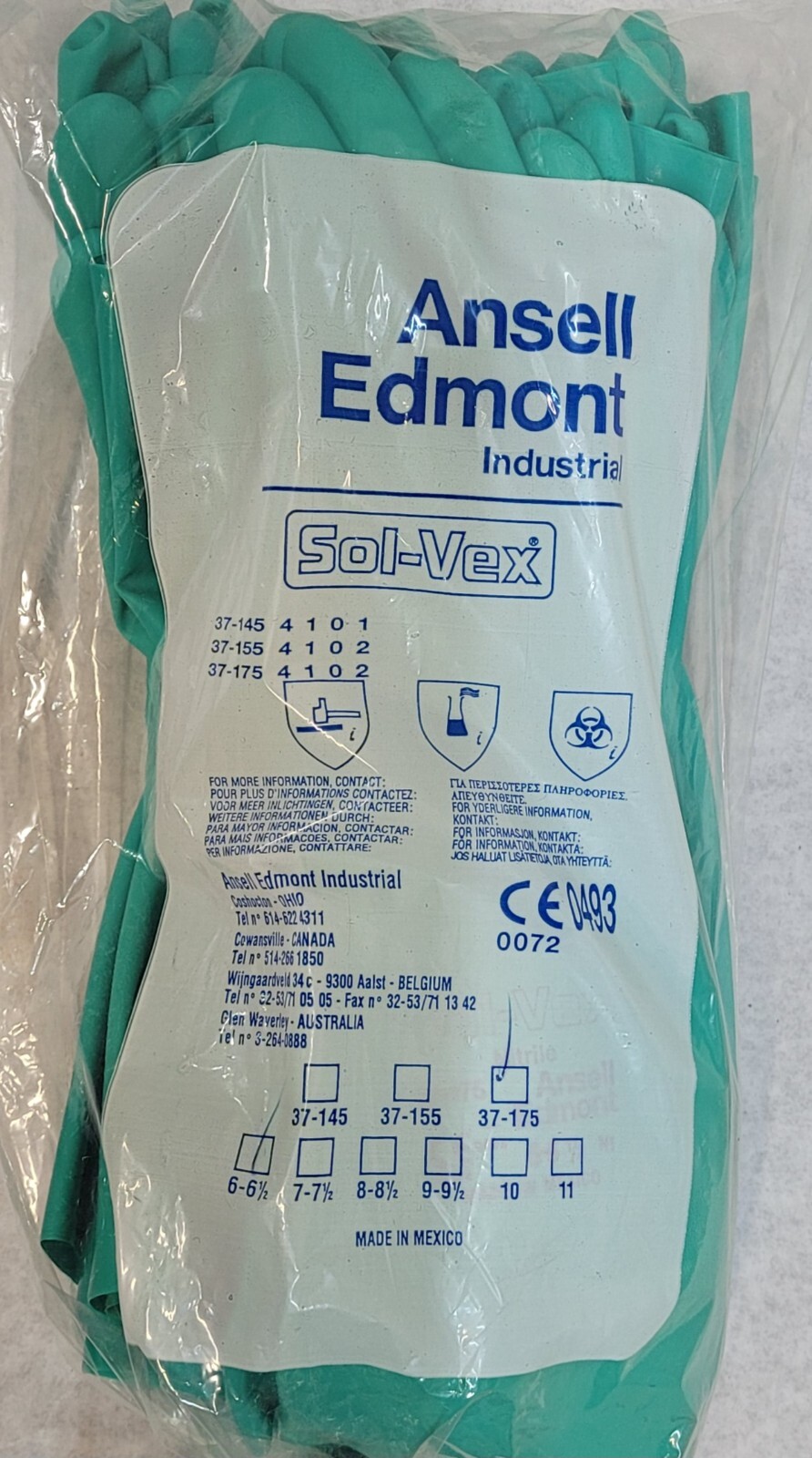 3 Pair ANSELL SOL-VEX 12" Chemical Resistant Gloves, Nitrile SZ 6-6-1/2 (XS)