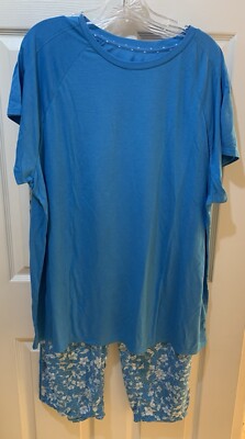 Cuddl Duds Flutter Sleeve Top & Crop Pant PJ Set-Blue/DotFlrl-3X A479140 NEW