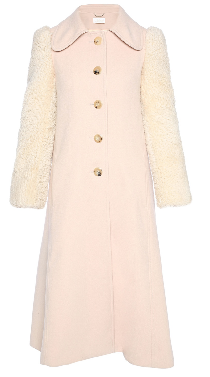 Pre-owned Chloé Women's Pink Lambskin Shearling Long Coat Jacket Parka 34