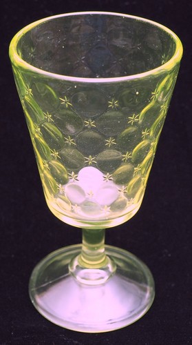 EAPG - Bellaire Glass - Inverted Thumbprint and Star - Vaseline Goblet
