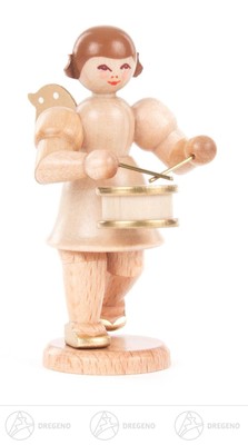 Ange Avec Petit Tromme, Plus Court Pierre ,H= Env. 6,5cm Neuf Figurine en Bois