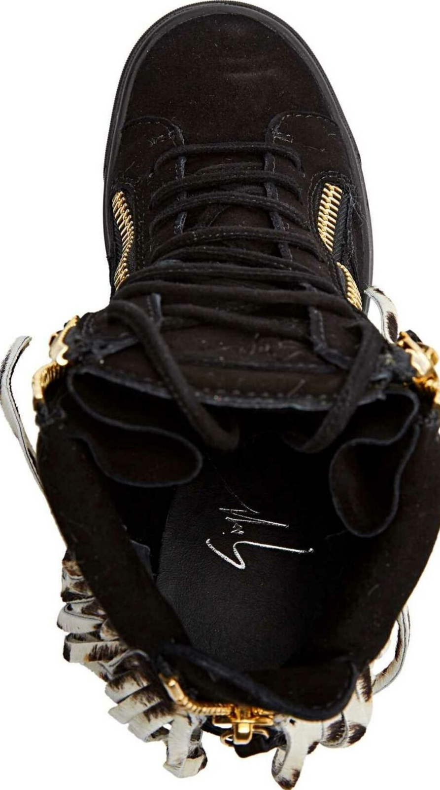 Pre-owned Giuseppe Zanotti Lorenz Fringe Wedge Sneakers Hightop Trainers Shoes 38.5 In Black