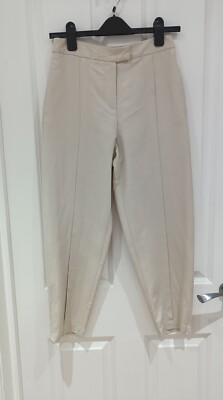 Vintage Italian Sisley Beige Tapered Viscose+Cotton Blend Trousers Size 6 Lustre