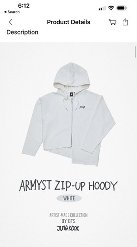 JUNG KOOK BTS ARMYST ZIP-UP HOODY WHITE | KRPIRADIO.COM