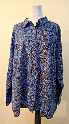 NEW Lands End sz 16W Brushed Rayon Collard Shirt blue floral print buttons LND1
