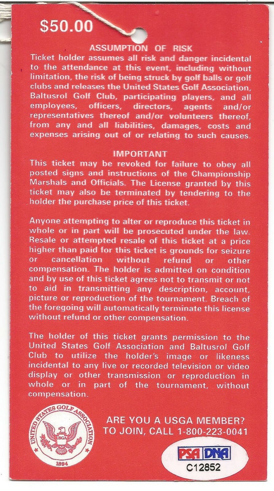 Lee Janzen Signed 1993 U.S. Open Friday Ticket - PSA/DNA Authentication