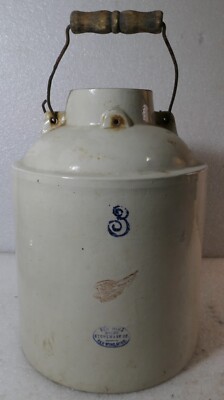 1920'S RED WING 3 GALLON CANNING APPLESAUCE CROCK WITH HANDLE NO LID