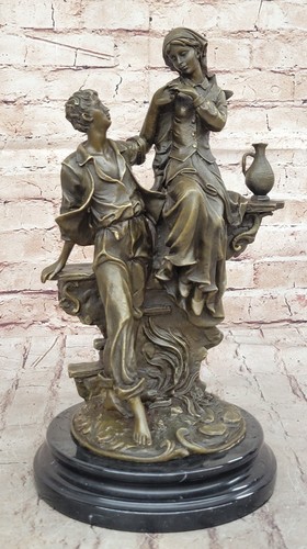 Hand Made by French Artist Moreau Couple Love Romance Bronze Sculpture Artwork