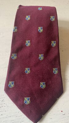 Vintage Polo Ralph Lauren Men s Tie Shield Burgundy Lion Crest  100% Silk USA