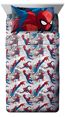 Juego Ropa De Cama Sabanas Spiderman Fundas Almohada Full Size Para Niños 4 Set