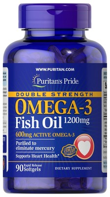 Puritans Pride Omega3 Fish Oil двойной силы 1200 мг/600 мг Omega3 -90Softgels