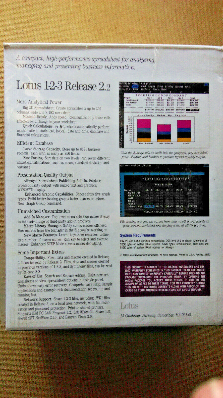 NEW Vintage Lotus 1 2 3 for DOS Retail Box Release 2.2 Factory Sealed 1989