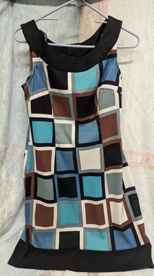 Connected Women's Sleeveless Multicolored Squares Sheath Dress Size 6 Petite 