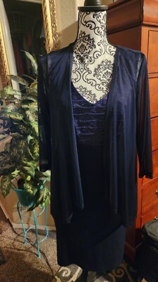CONNECTED APPAREL 3/4 Sleeve Shear Knee Length Sheath Dress 4P Navy Blue NWT