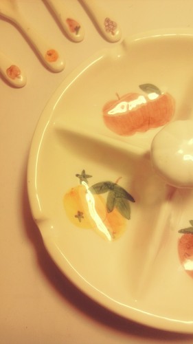 Ceramic/Pottery Jam/Jelly Dish,  4 spoons EUC Vintage