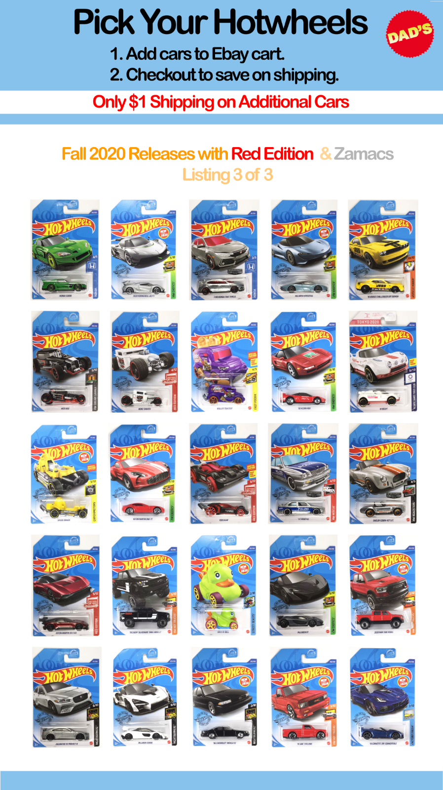 HOT WHEELS 2020 Fall Releases with Red Edition & Zamac Part 3 of 3  P Case 12/20