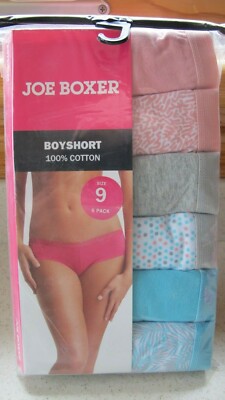Joe Boxer 6-Pack Boy Short Panties Underwear Womens Size 9 NEW