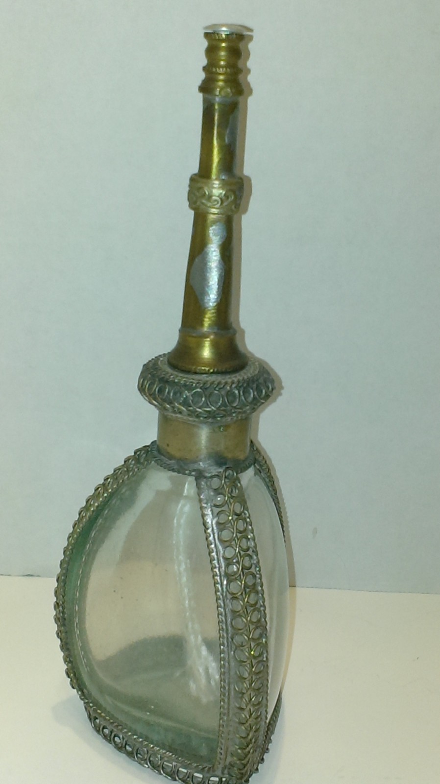 RARE VINTAGE  MOROCCO LAMP  BURNER- PERFUME OIL CLEAR GLASS INTRICATE METAL WORK