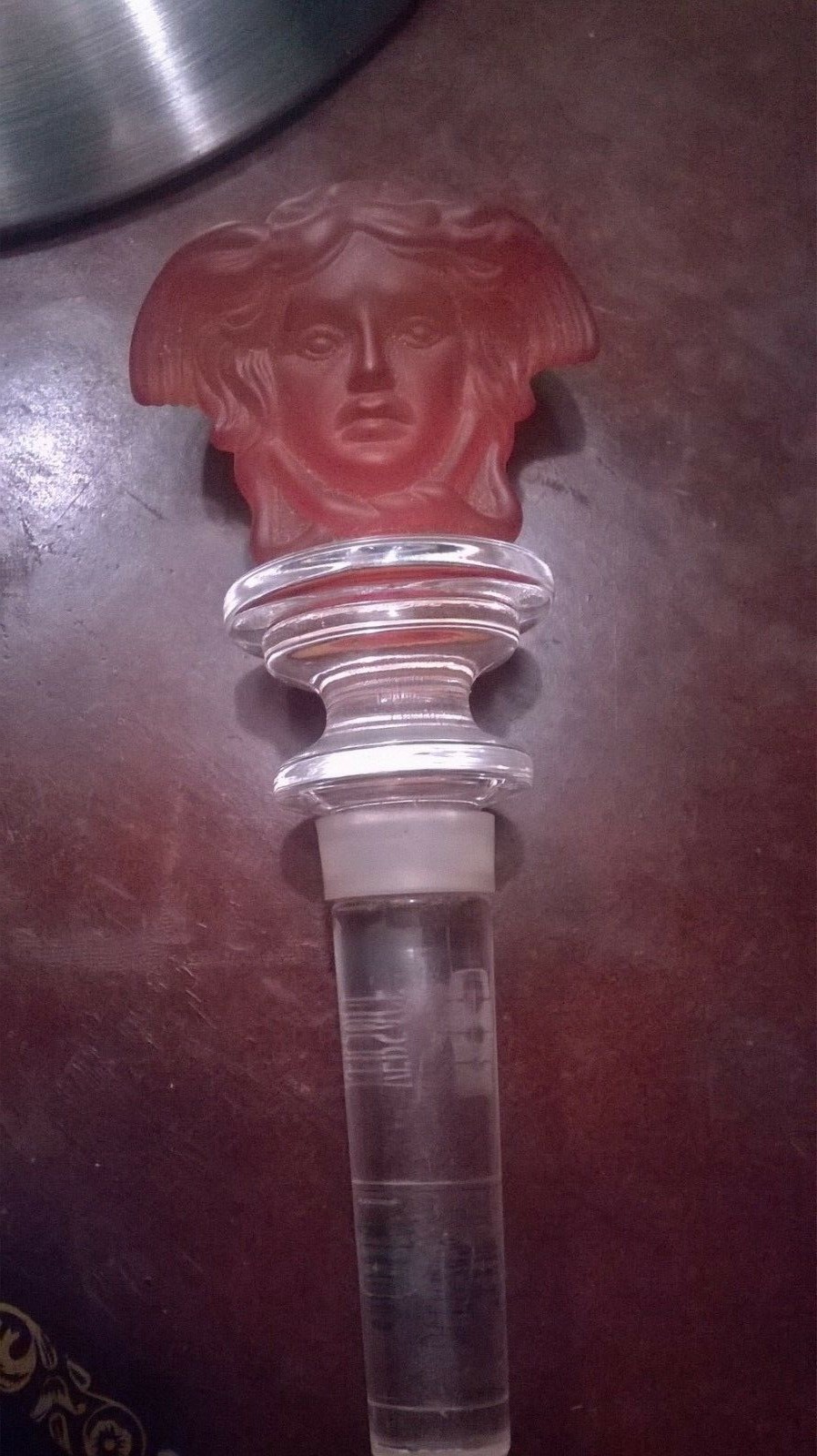Versace Crystal Rosenthal Amber Frosted Medusa signed Wine stopper sale 65.95