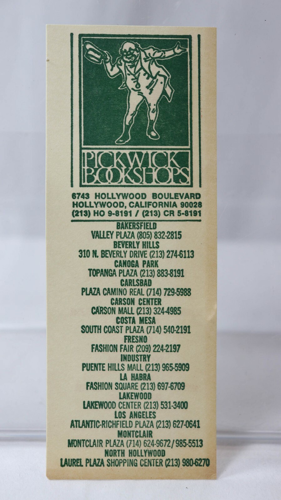 Vintage Pickwick Book Shop Bookmark Hollywood Boulevard Blvd California CA