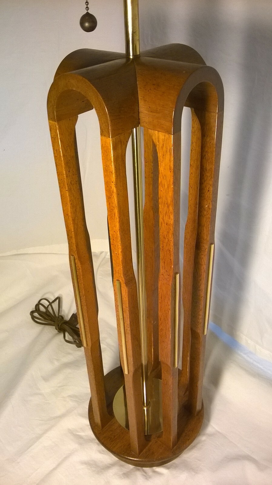 MODELINE Mid Century Lamp TEAK & BRASS Structural TALL Table Lamp Pearsall