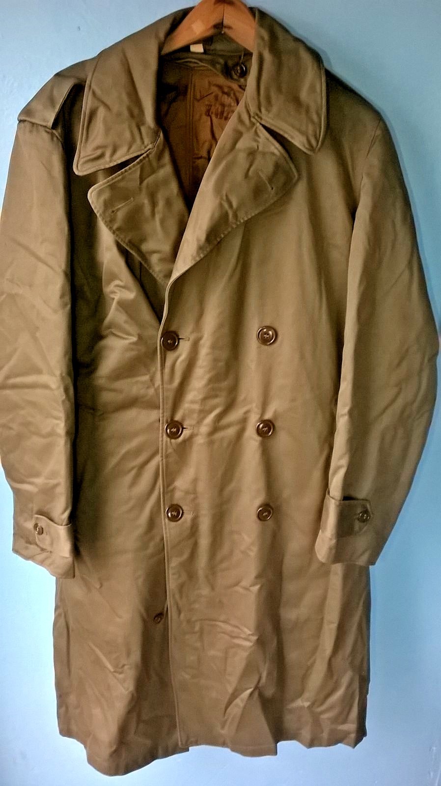 1950 US Korean Era Overcoat / Trench Coat w/ Heavy Wool Liner. Medium 1950