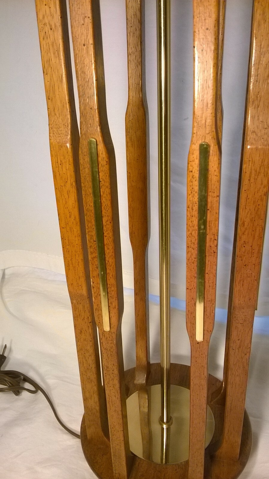 MODELINE Mid Century Lamp TEAK & BRASS Structural TALL Table Lamp Pearsall