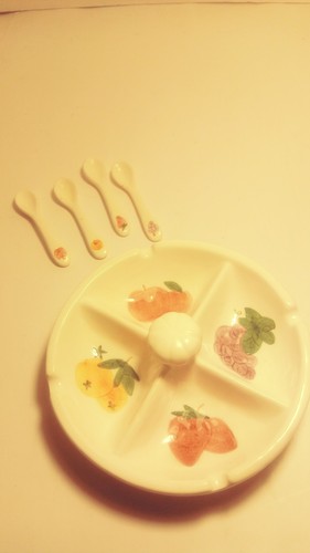 Ceramic/Pottery Jam/Jelly Dish,  4 spoons EUC Vintage