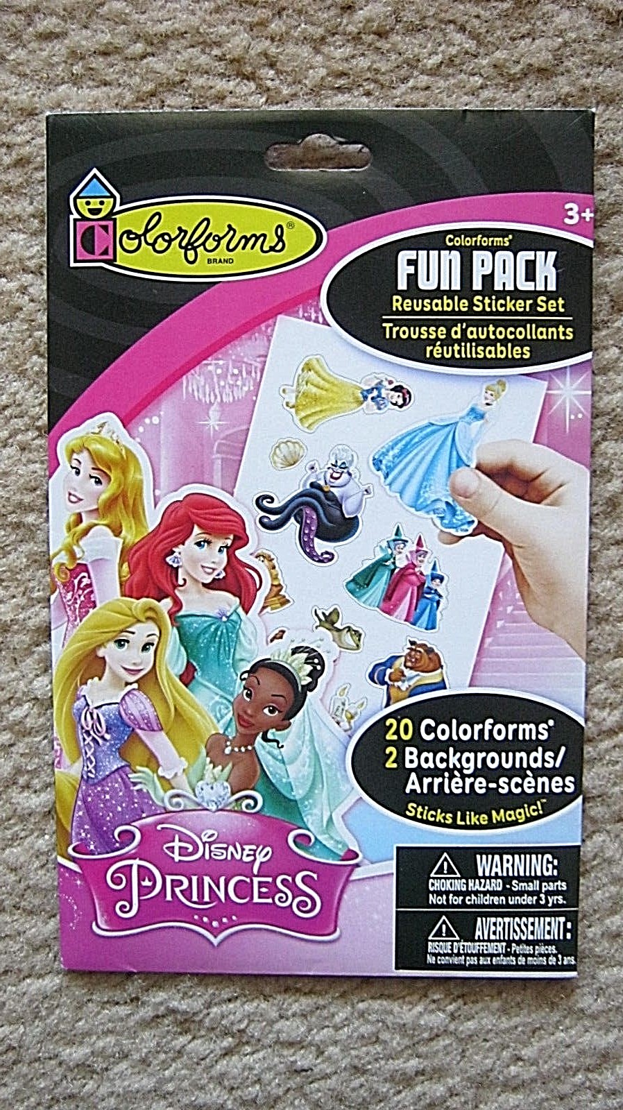 20 Disney Princess Colorforms FUN PACK ,Reusable STICKER SET With 2 Backgrounds