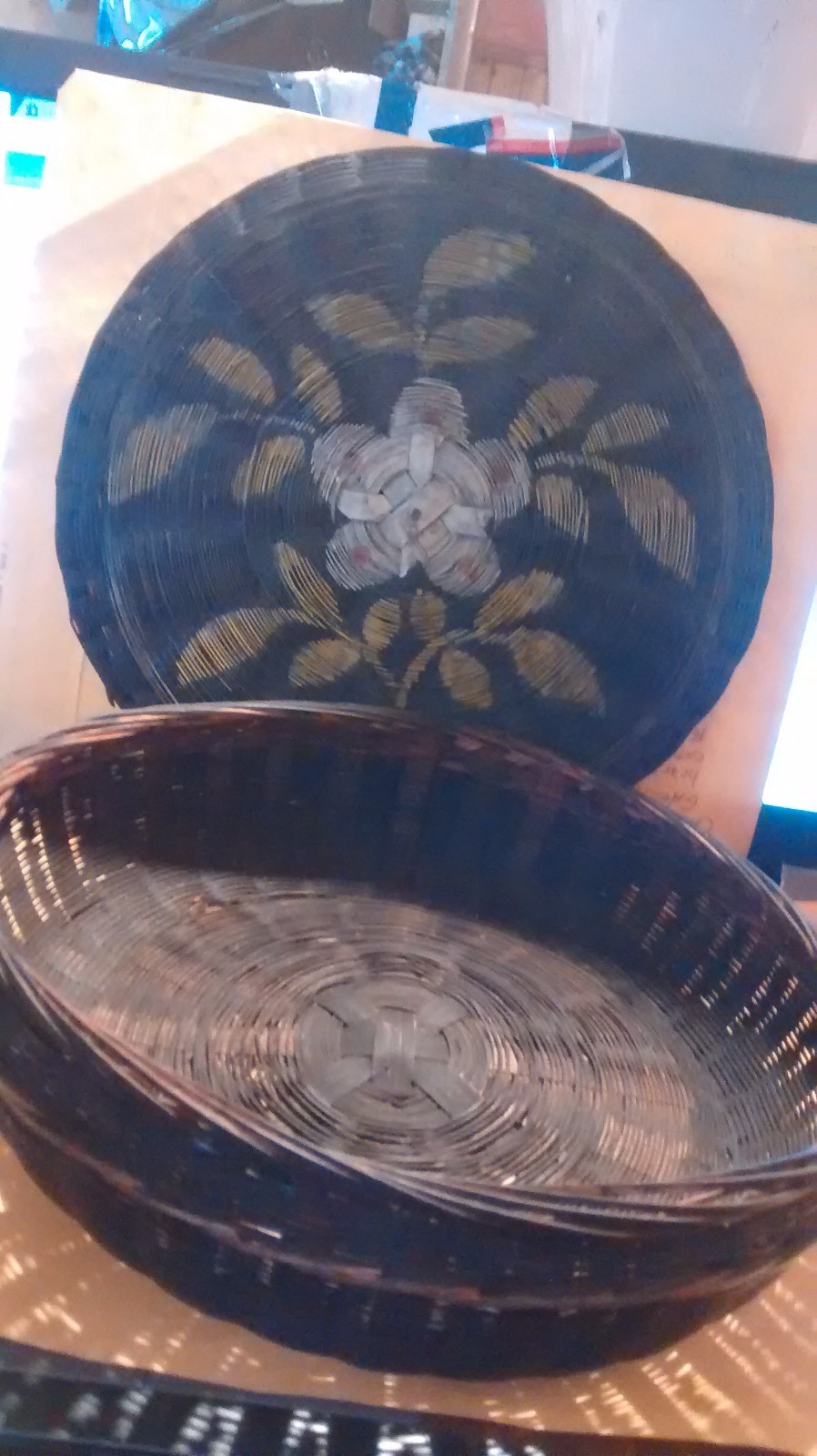 Floral Wicker Basket Hand Painted  OUTSTANDING Vintage