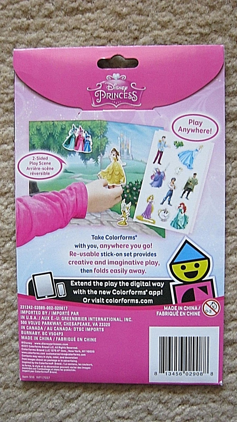 20 Disney Princess Colorforms FUN PACK ,Reusable STICKER SET With 2 Backgrounds