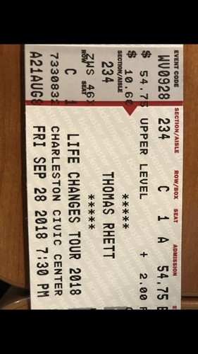 Thomas Rhett Tickets (two Tickets) Charleston Wv