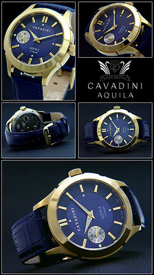 Pre-owned Cavadini Watch  With Swiss Made Hand Wound Unitas Eta-6497 Blau-index Cv-1301