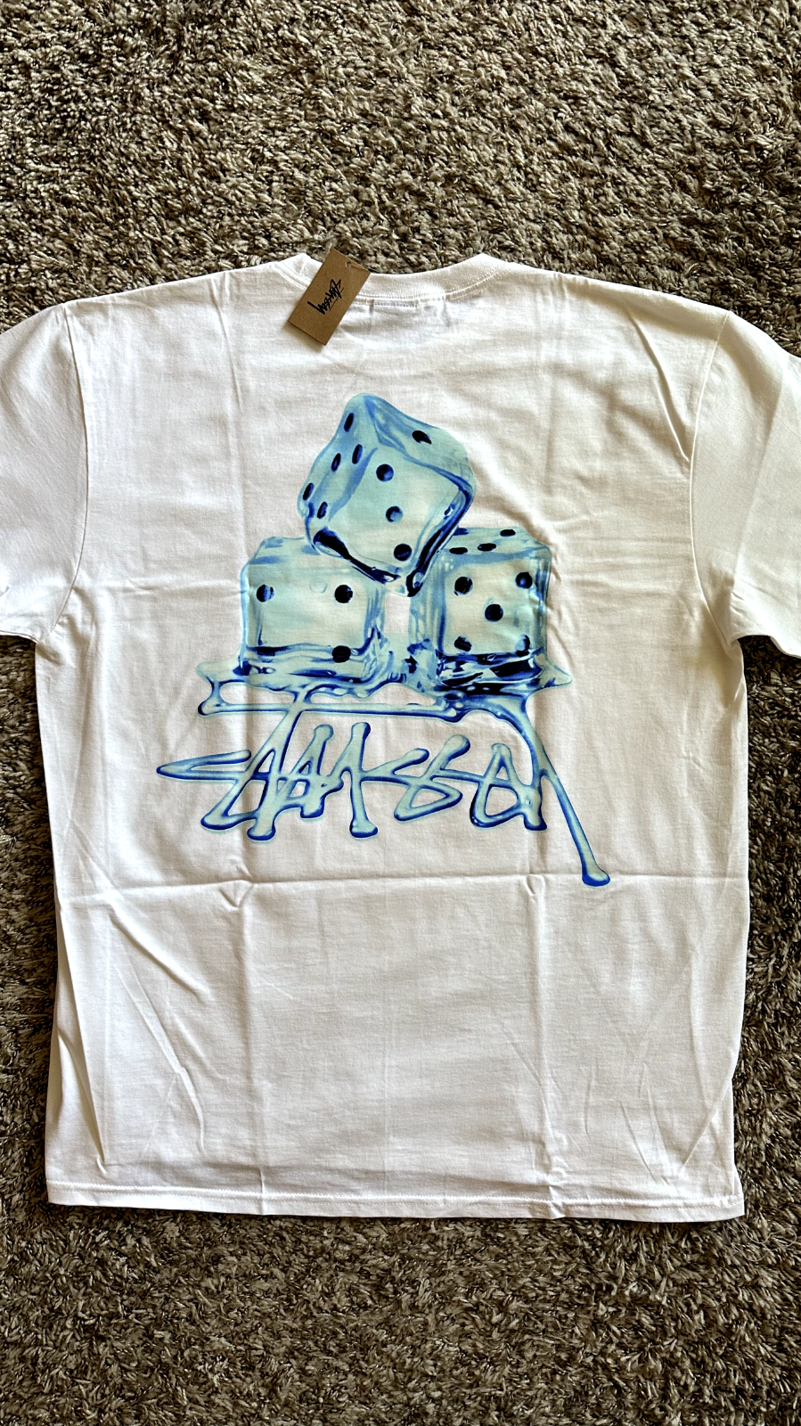 冬バーゲン☆】 完売品 Stussy Melted Tee White ダイス サイコロ 水色