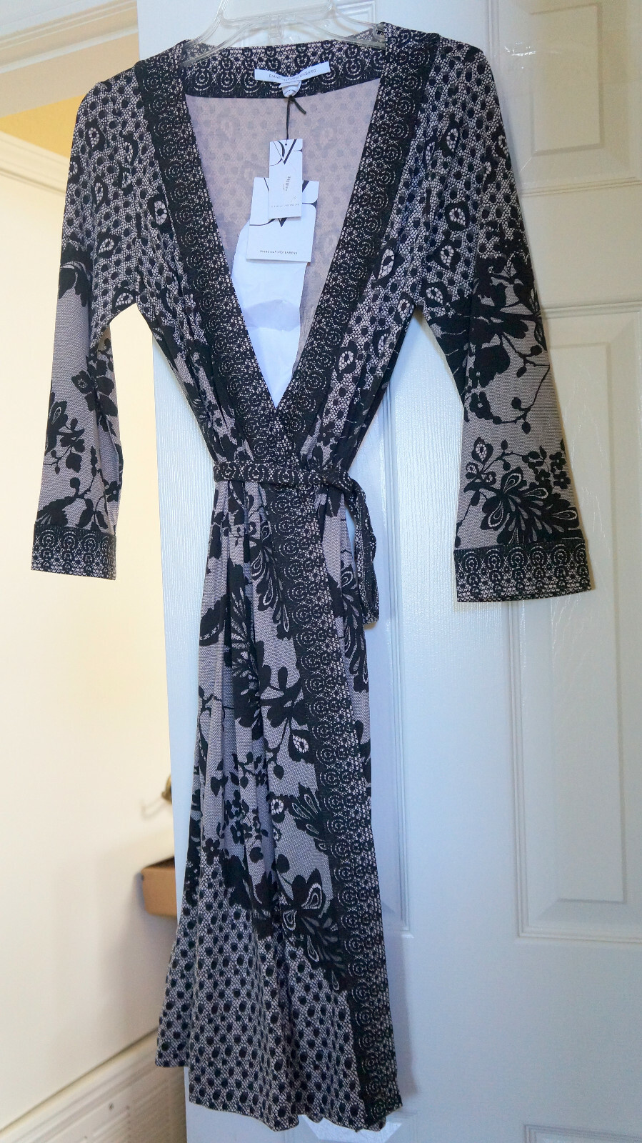 Pre-owned Diane Von Furstenberg $500 Dvf Inari Silk-jersey Wrap Dress Lace Flutter Print 8 10 12 Gorgeous In Multicolor