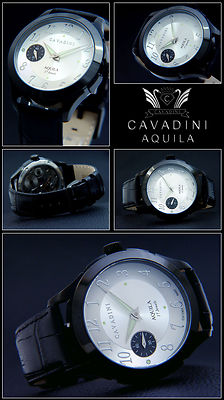 Pre-owned Cavadini Men's Hand Wound Unitas Eta-6497 Swiss Made Stainless Black Cv-1301 In Silver