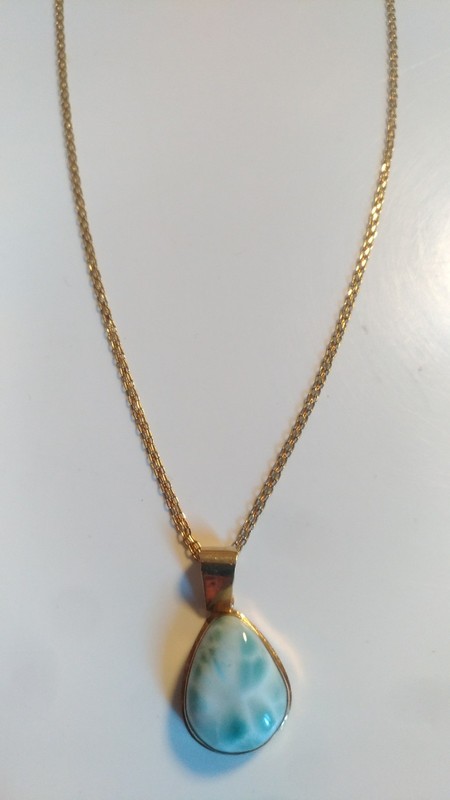 Chain And Pendant Gold 14 K And Larimar