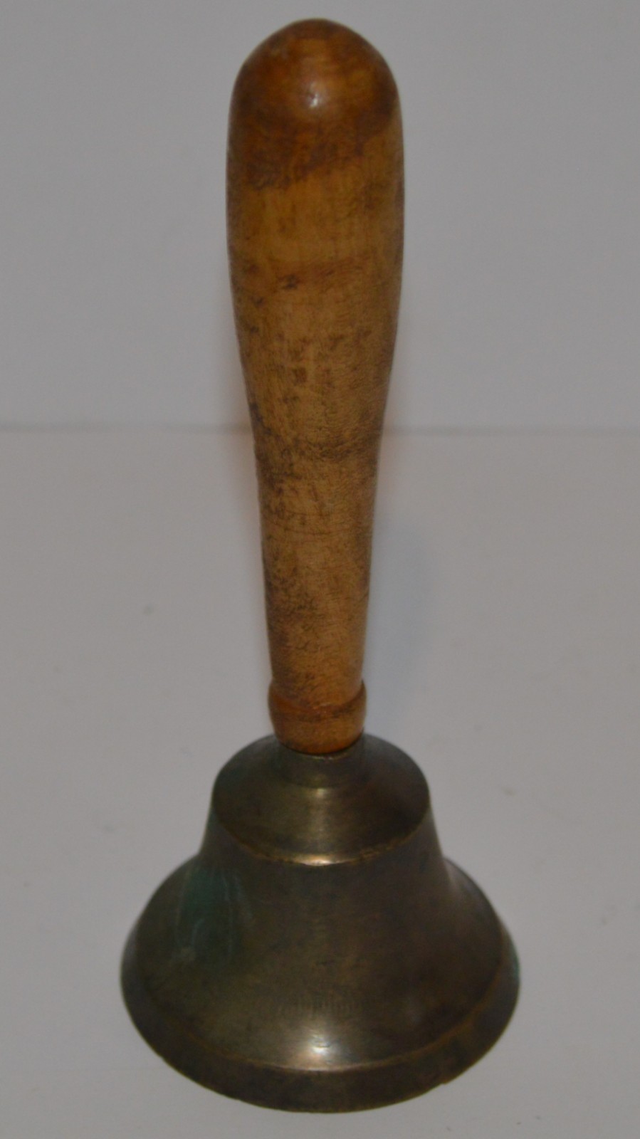 Vintage brass school dinner bell wood handle