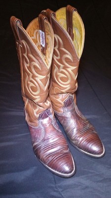VTG NOCONA Mens Cognac Brown Lizard Skin Sz 7.5 Western Cowboy Boots