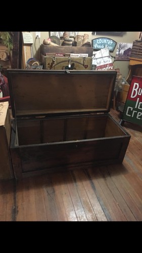 Large Antique Wooden Trunk. Dimensions 20 H And 51 Inches Long