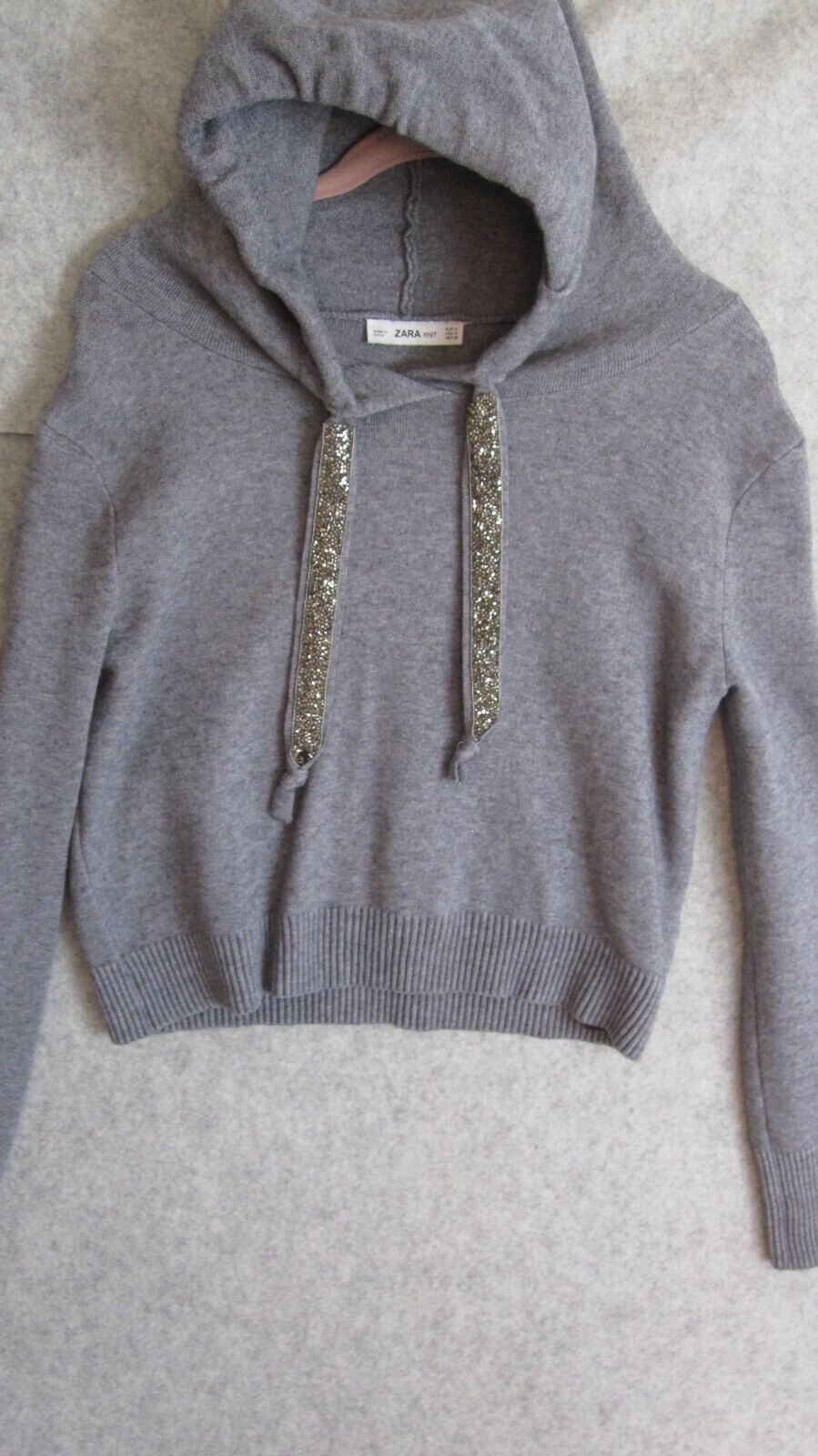 Zara Knit Hoodie Juniors M Gray Sparkle Straps Cropped Rhinestone Sparkle Casual Zara Knit Hoodie Juniors M Gray Sparkle Straps Cropped Rhinestone Sparkle Casual
