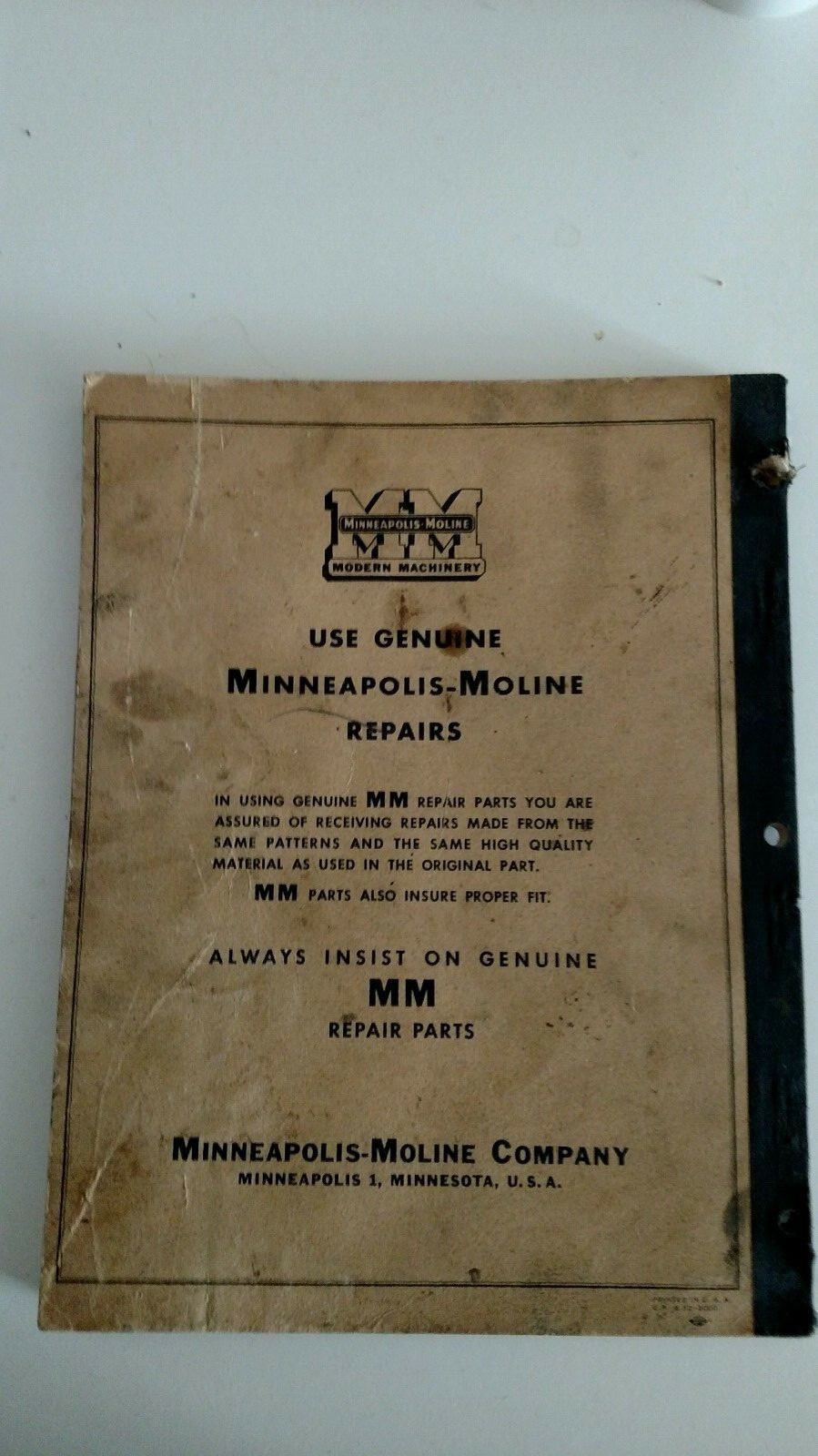 Minneapolis Moline Repair Catalog R-828H G4 Harvestor