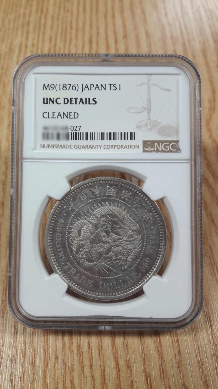 JAPAN 1876 (M9) JAPAN TRADE DOLLAR NGC UNC DETAILS CLEANED