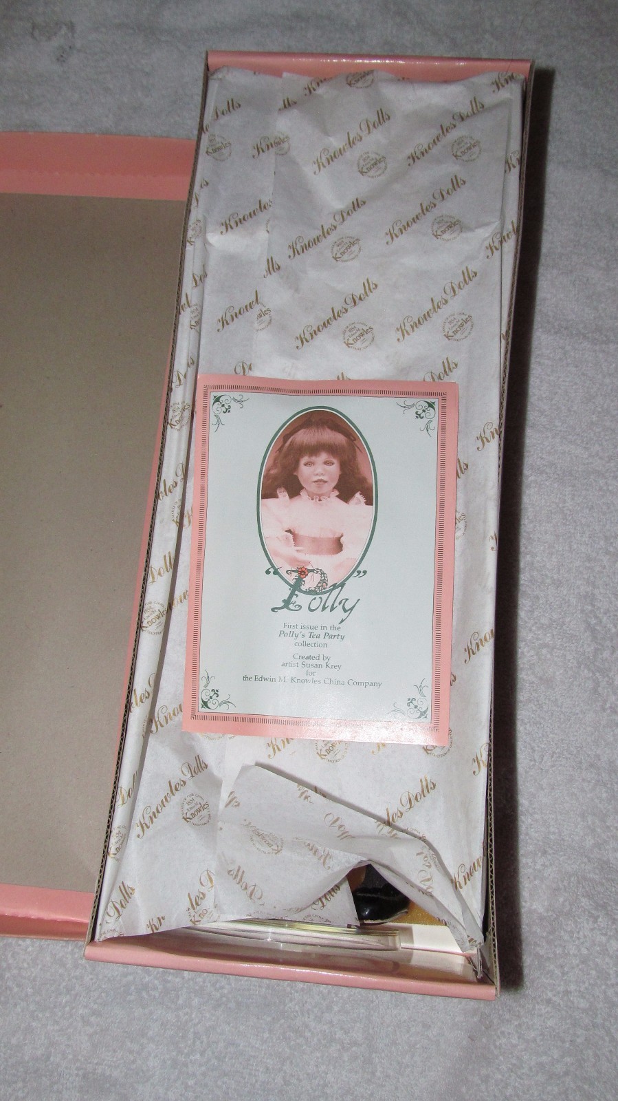 Edwin Knowles Susan Krey Polly's Tea Party Porcelain Doll 1990 NIB