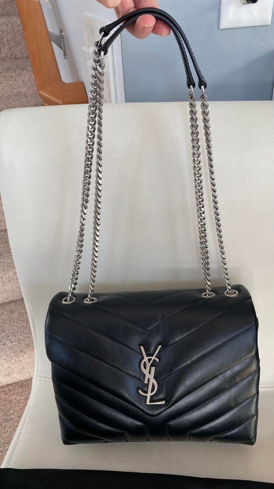 Saint Laurent LouLou Shoulder Bag Leather Small Silver on Saint Laurent LouLou Shoulder Bag Leather Small Silver on