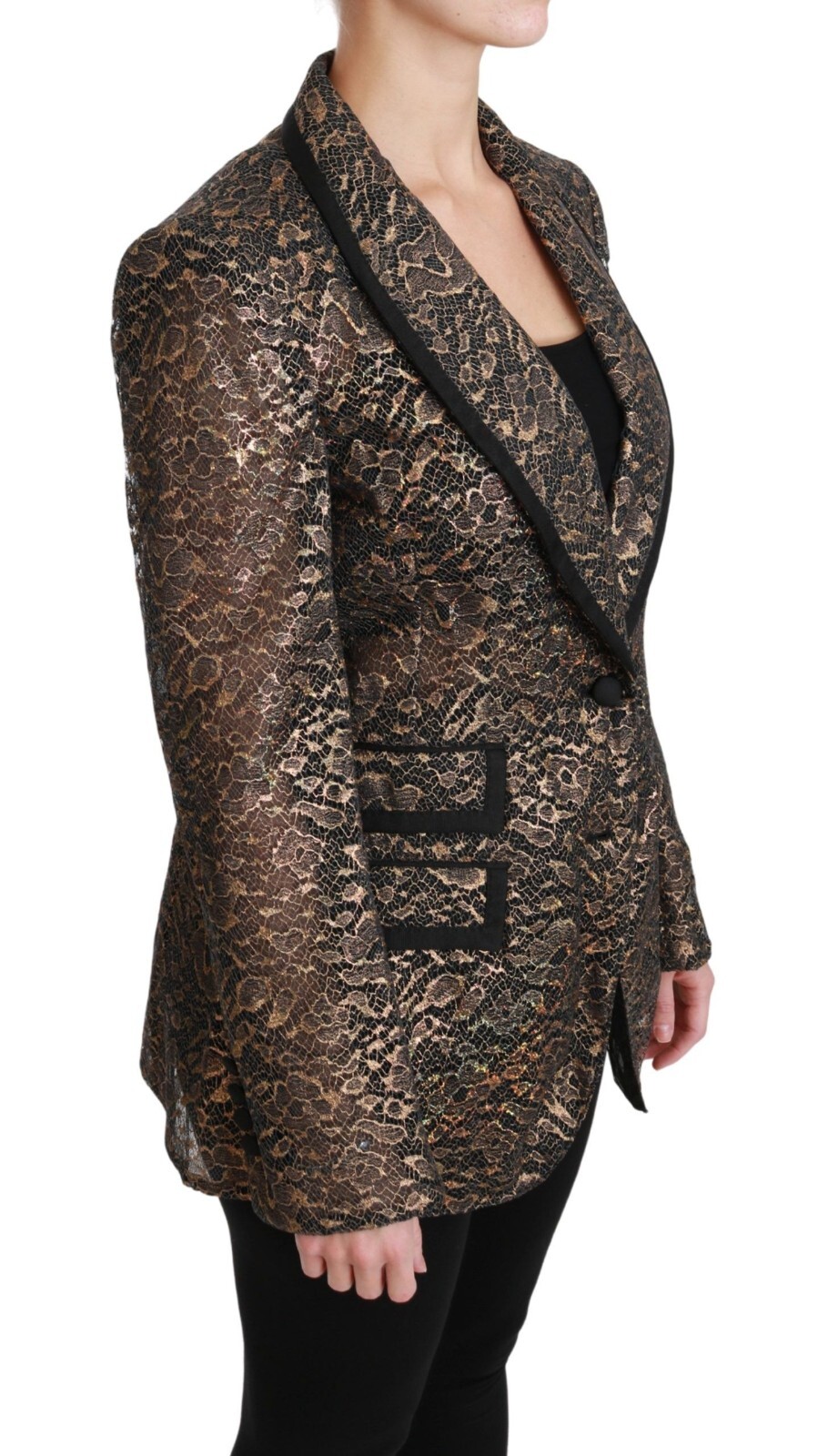 Pre-owned Dolce & Gabbana Jacket Floral Gold Black Lace Blazer Coat It44 / Us10 / L $4600